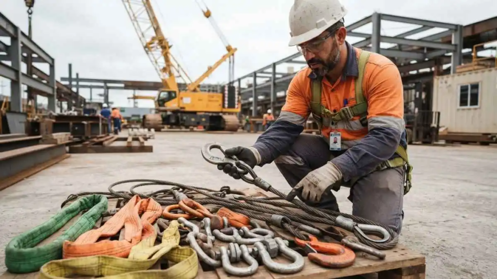 DDS movimentação de cargas: como realizar um diálogo diário de segurança eficiente sobre içamento? 2 Inspeção de acessórios utilizados no içamento de cargas antes da operação.