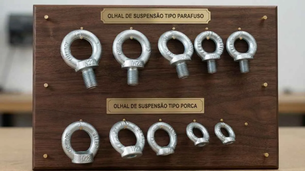 Painel demonstrativo dos tipos de olhais para içamento
