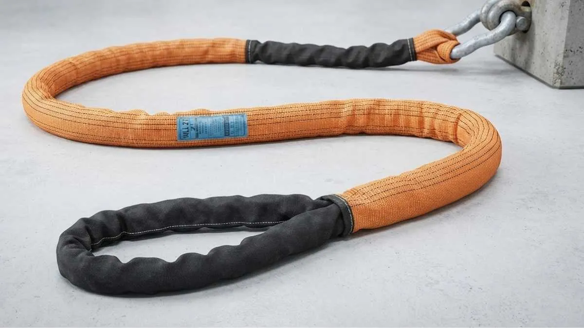 Cinta de elevação tubular conectada a uma peça de concreto